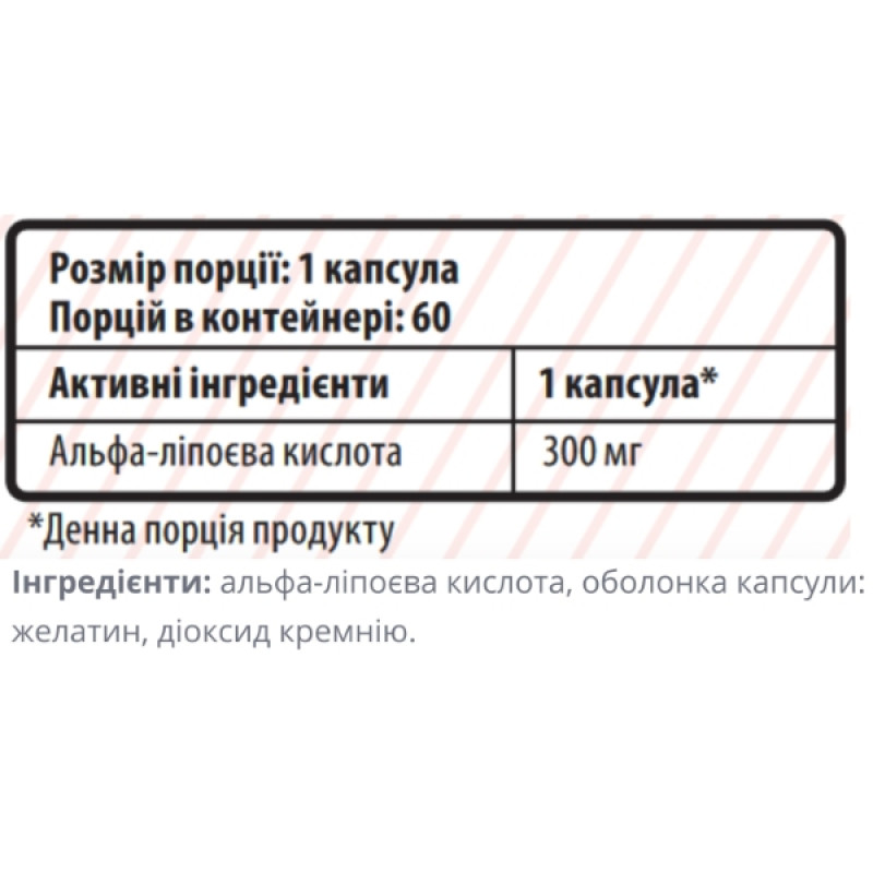 Альфа-липоевая кислота для спорта Sporter Alpha Lipoic Acid 300 mg 60 Caps