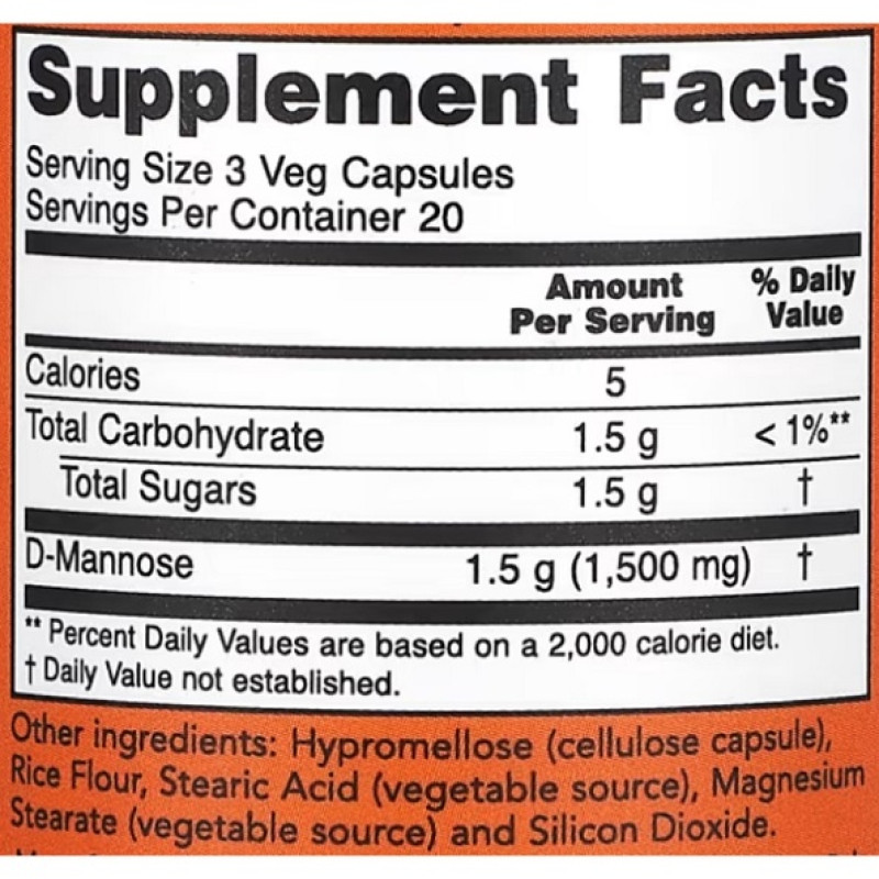 Урологічний препарат NOW Foods D-Mannose 500 mg 60 Veg Caps