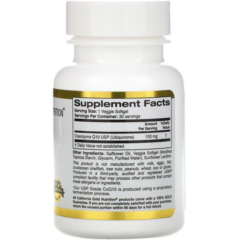 Коензим California Gold Nutrition CoQ10 100 mg 30 Veg Softgels CGN00943