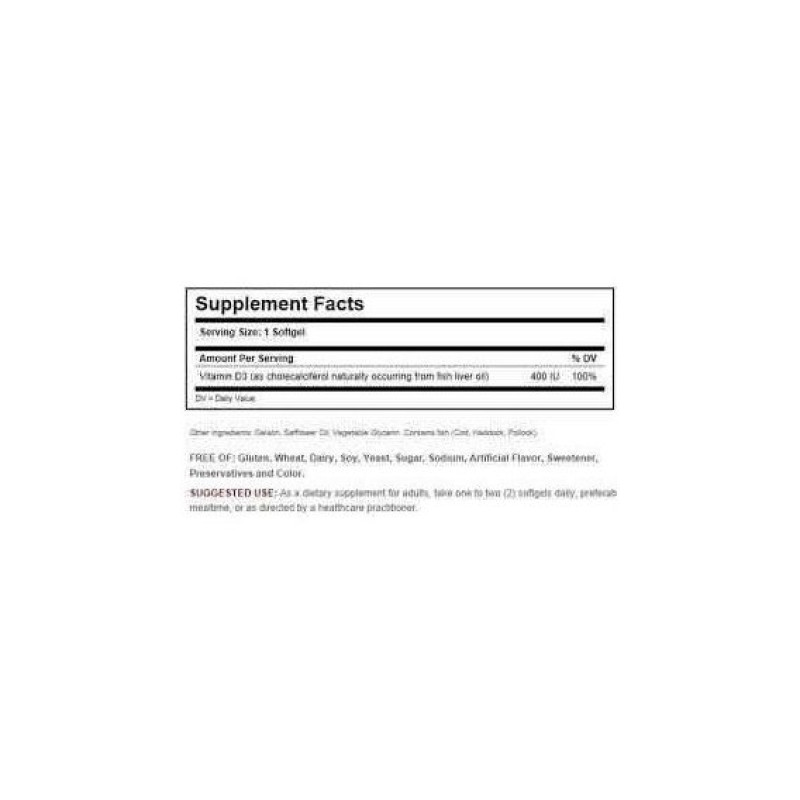 Вітамін D Solgar Vitamin D3 (Cholecalciferol) 400 IU 250 Softgels