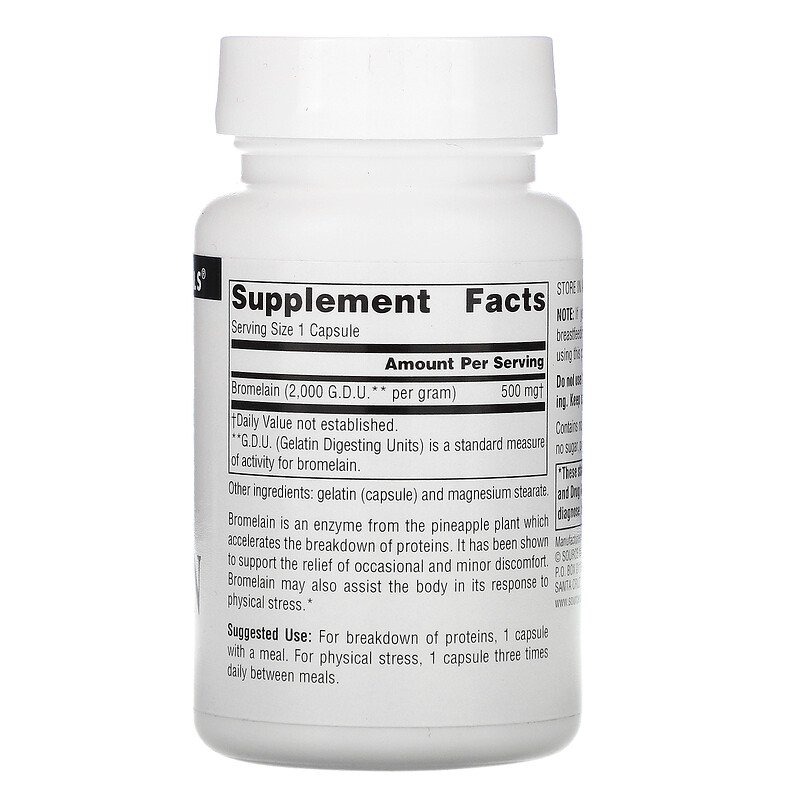 Бромелайн Source Naturals Bromelain, 2000 GDU/g 500 mg 60 Tabs