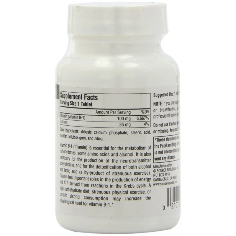 Тіамін Source Naturals Vitamine B-1, Thiamin 100 mg 250 Tabs