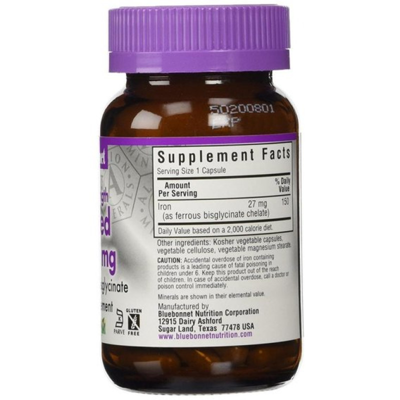 Микроэлемент Железо Bluebonnet Nutrition Albion Extra-Strength Chelated Iron 27 mg 90 Veg Caps