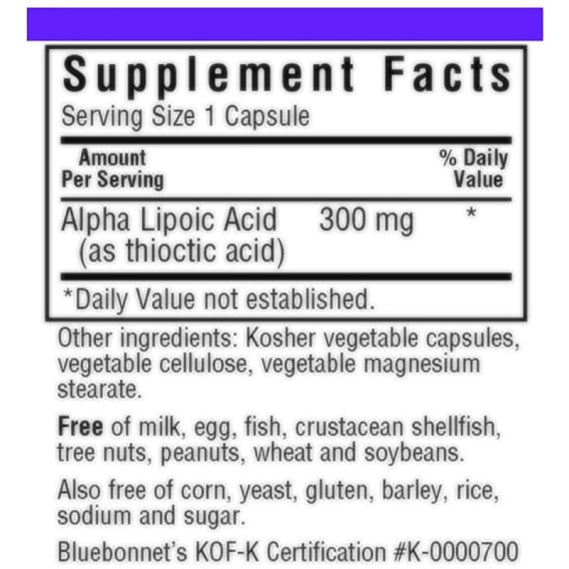 Альфа-липоевая кислота Bluebonnet Nutrition Alpha Lipoic Acid 300 mg 30 Veg Caps BLB0853
