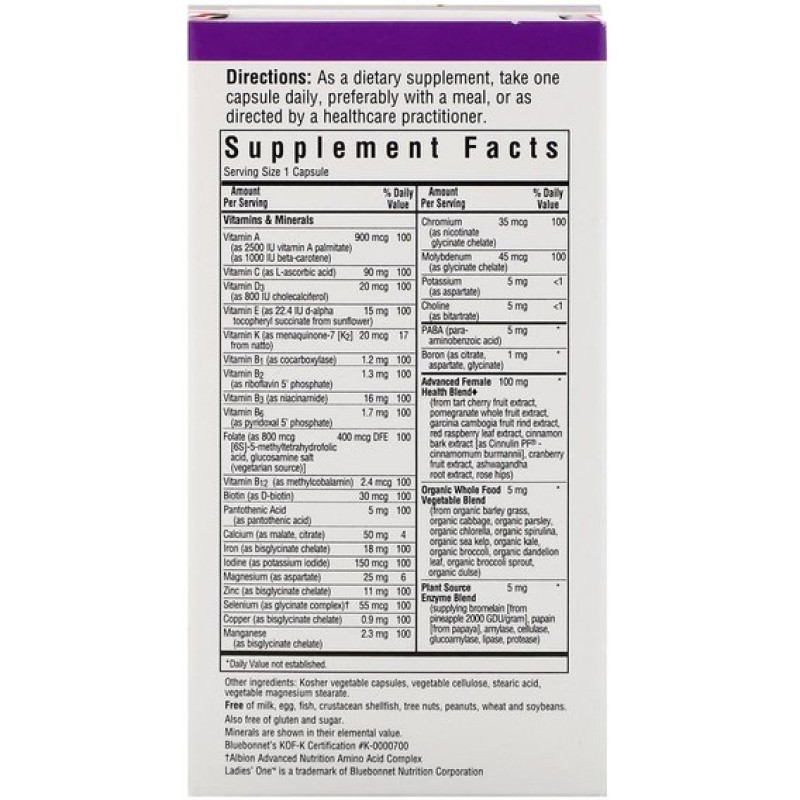Витаминно-минеральный комплекс Bluebonnet Nutrition Ladies' One 30 Veg Caps BLB0132