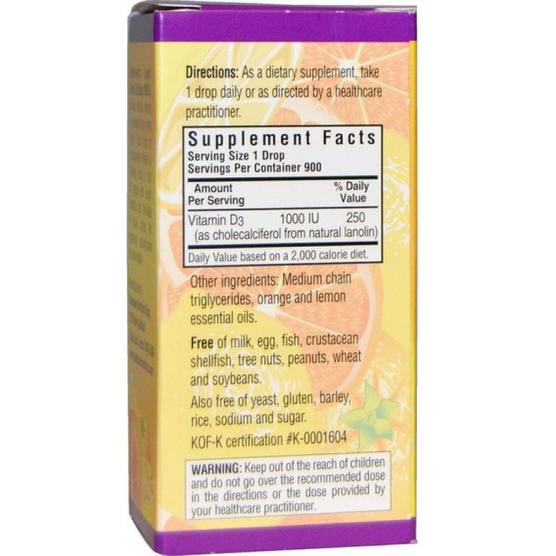 Вітамін D Bluebonnet Nutrition Liquid Vitamin D3 1000IU 30 ml Natural Citrus Flavor