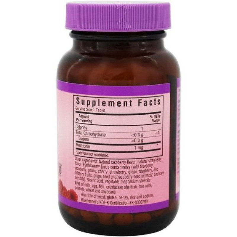 Мелатонін для сну Bluebonnet Nutrition Earth Sweet Chewables Melatonin 1 mg 60 Chewable Tabs Natural Raspberry Flavor BLB0990