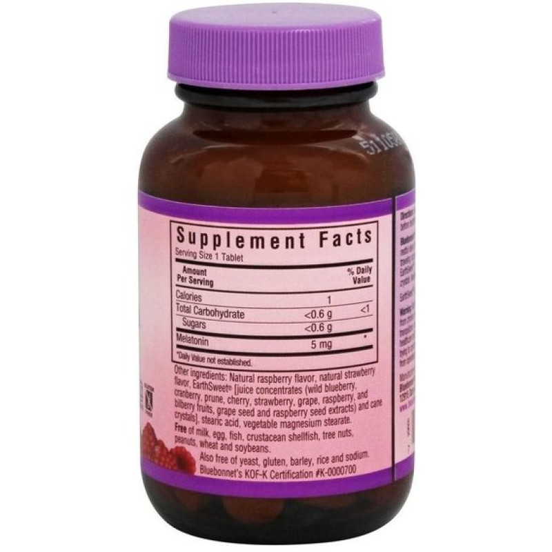 Мелатонін для сну Bluebonnet Nutrition Earth Sweet Chewables Melatonin 5 mg 60 Chewable Tabs Natural Raspberry Flavor BLB0996