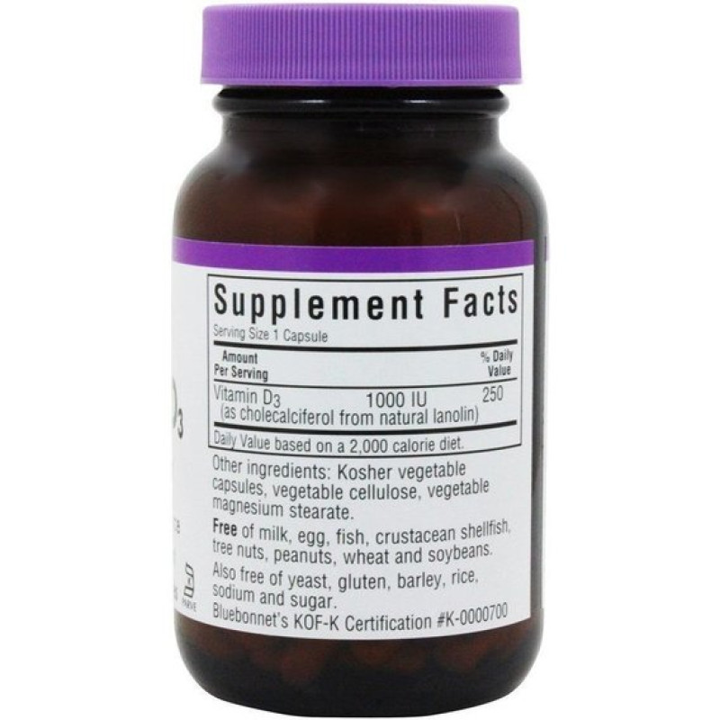 Витамин D Bluebonnet Nutrition Vitamin D3 1000IU 100 Softgels BLB0308