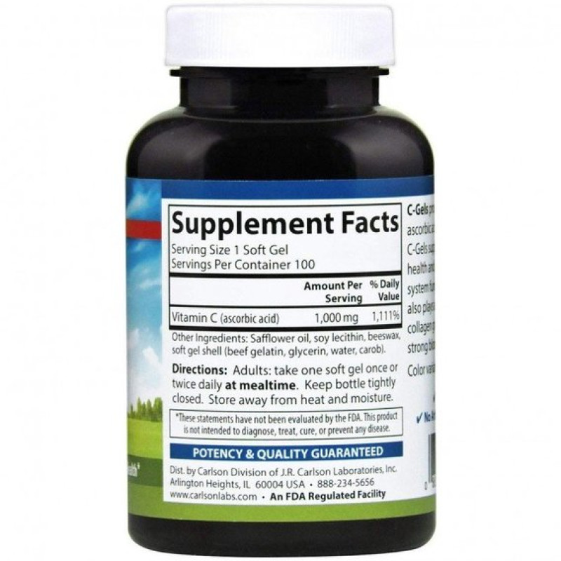 Вітамін C Carlson Labs C-Gel Vitamin C 1000 mg 100 Caps CAR-03001