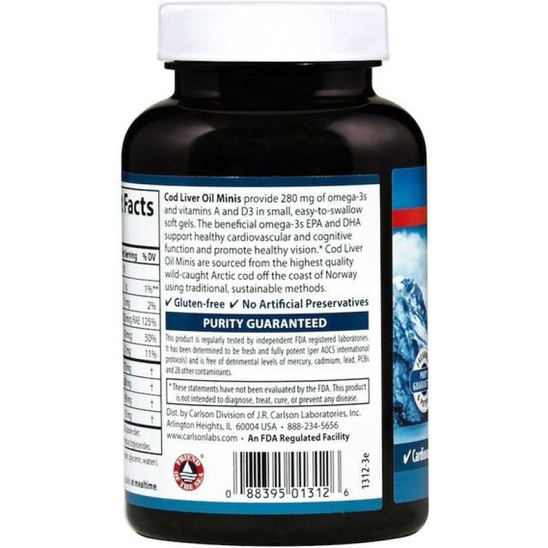 Жир із печінки тріски Carlson Labs Cod Liver Oil Minis 250 Mini Soft Gels