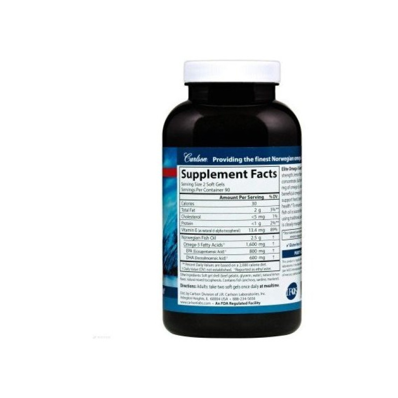 Омега 3 Carlson Labs Elite Omega-3 Gems 1600 mg 180 Soft Gels Natural Lemon Flavor