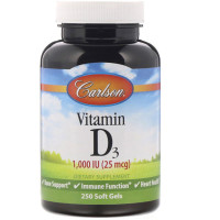 Вітамін D Carlson Labs Vitamin D3, 25 mcg (1000 IU) 250 Soft Gels CAR-01452