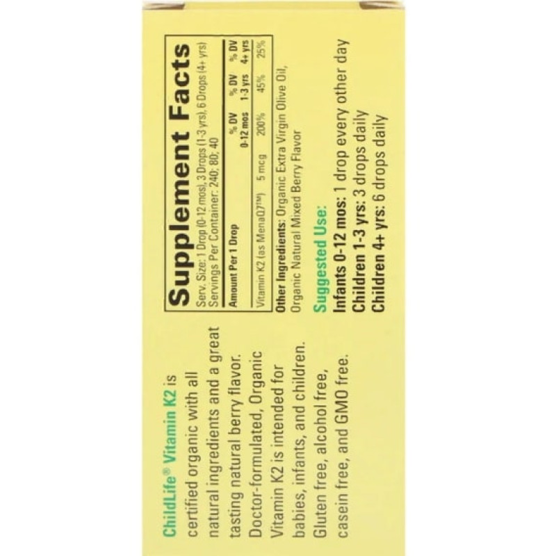 Вітамін K ChildLife Organic, Vitamin K2 Drops, 0.406 fl oz 12 ml Natural Berry Flavor CDL14500