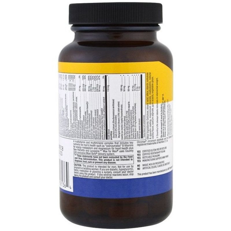 Витаминно-минеральный комплекс Country Life Max for Men 120 Tabs