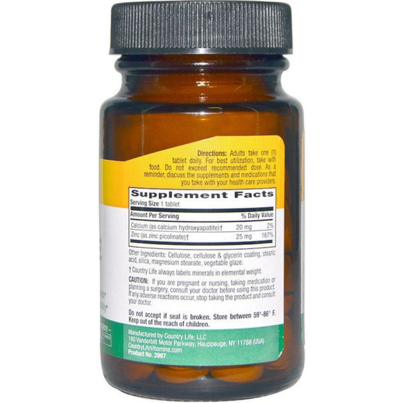 Мікроелемент Цинк Country Life Zinc Picolinate 25 mg 100 Tabs