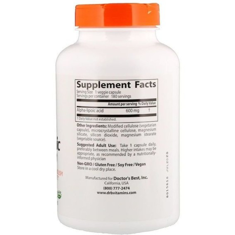 Альфа-липоевая кислота Doctor's Best Alpha-Lipoic Acid 600 mg 180 Veg Caps