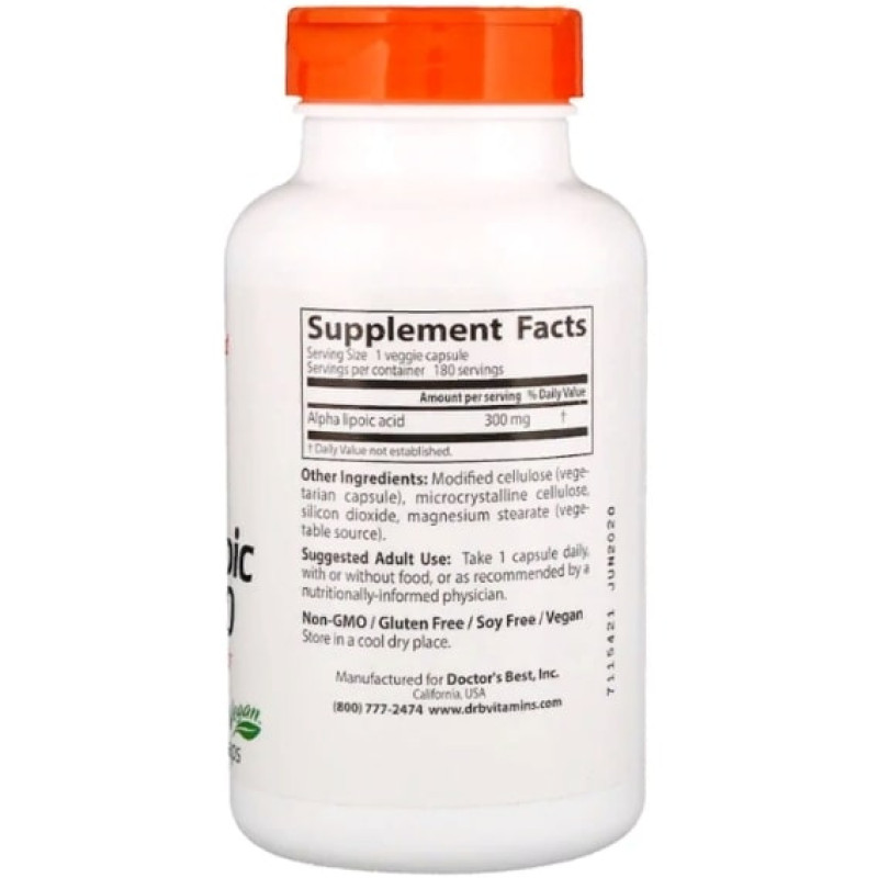 Альфа-липоевая кислота Doctor's Best Alpha-Lipoic Acid 300 mg 180 Veg Caps DRB-00277