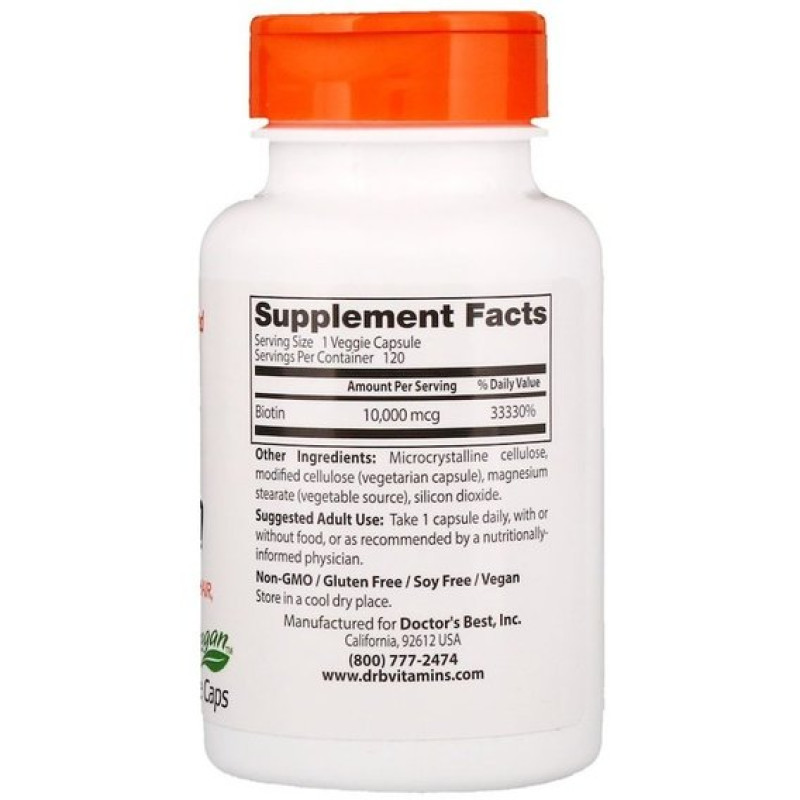 Біотин Doctor's Best Biotin 10000 mcg 120 Veg Caps DRB-00373