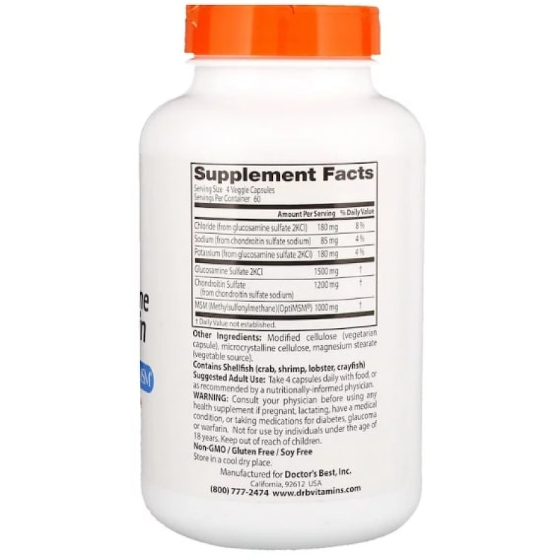 Препарат для суглобів та зв'зок Doctor's Best Glucosamine Chondroitin MSM with OptiMSM 240 Caps DRB-00081