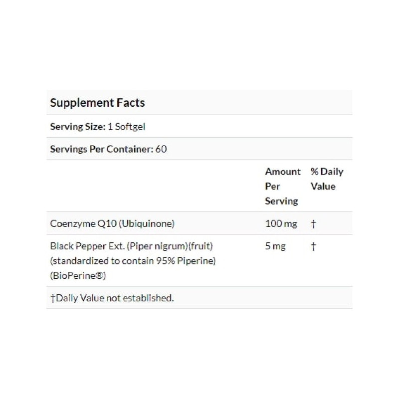 Коэнзим Doctor's Best High Absorption CoQ10 with BioPerine 100 mg 60 Softgels DRB-00088