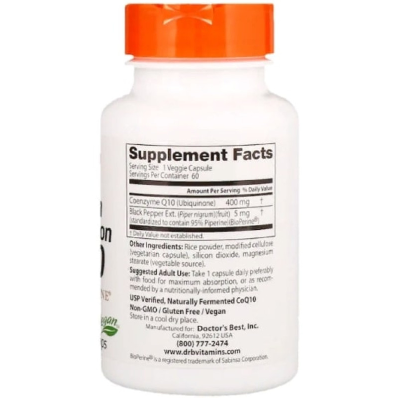 Коэнзим Doctor's Best High Absorption CoQ10 with BioPerine 400 mg 60 Veg Caps DRB-00157