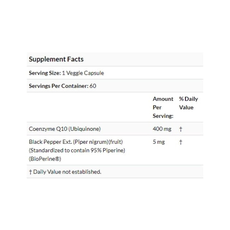 Коэнзим Doctor's Best High Absorption CoQ10 with BioPerine 400 mg 60 Veg Caps DRB-00157