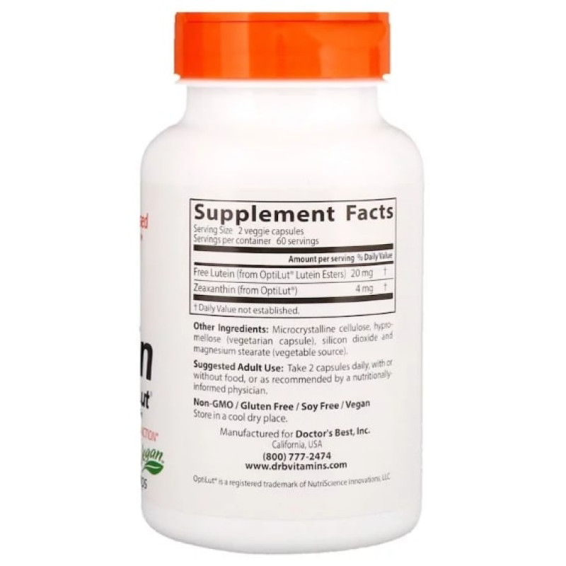 Лютеин Doctor's Best Lutein with OptiLut 10 mg 120 Veg Caps DRB-00143