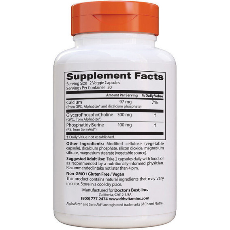 Комплекс для профілактики роботи головного мозку Doctor's Best Natural Brain Enhancers wtih AlphaSize and SerinAid 60 Veg Caps DRB-00214