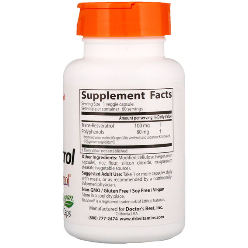 Ресвератрол Doctor's Best Trans-Resveratrol 100 mg 60 Veg Caps
