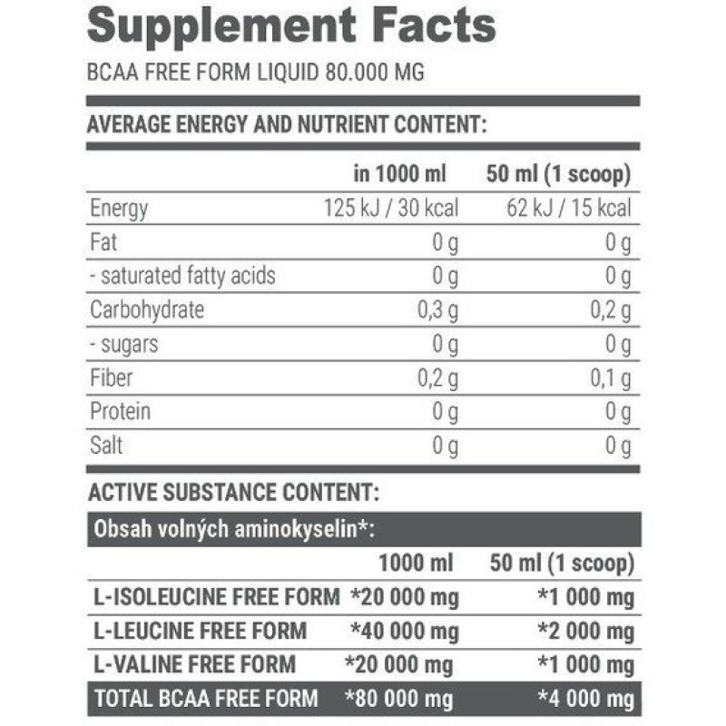 Амінокислота BCAA для спорту Extrifit BCAA Free Form Liquid 80000 mg 1000 ml /20 servings/ Apricot