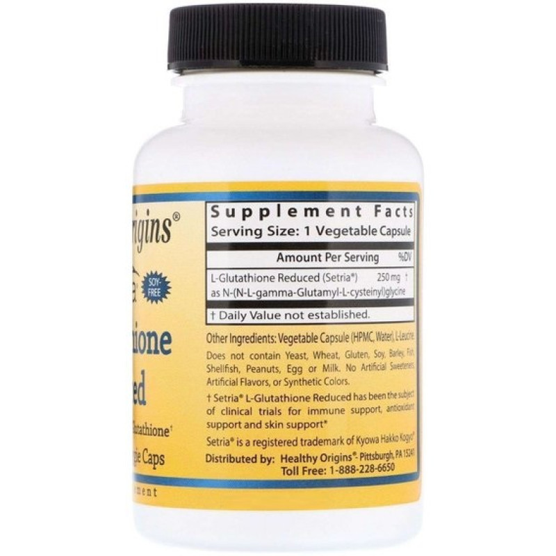 Глутатион Healthy Origins L-Glutathione Setria 250 mg 60 Veg Caps
