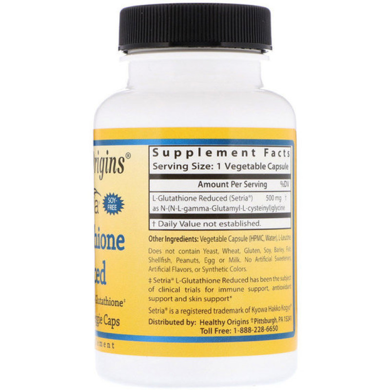 Глутатион Healthy Origins L-Glutathione Setria 500 mg 60 Veg Caps