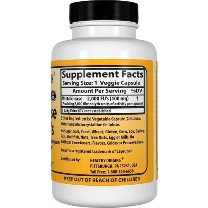 Комплекс для профілактики тиску та кровообігу Healthy Origins Nattokinase 100 mg 60 Caps