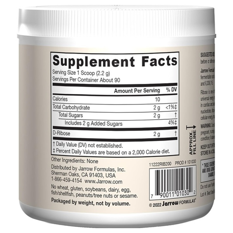Тонізуючий засіб Jarrow Formulas D-Ribose Powder 7.05 oz 200 g /90 servings/