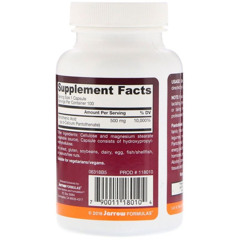 Пантотенова кислота Jarrow Formulas Pantothenic Acid B5 500 mg 100 Veg Caps