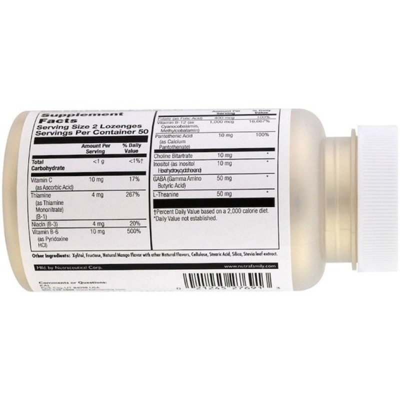 Аминокомплекс KAL GABA L-Theanine Stress B Lozenge 100 Lozenges Natural Mango Tangerine Flavor CAL-27691
