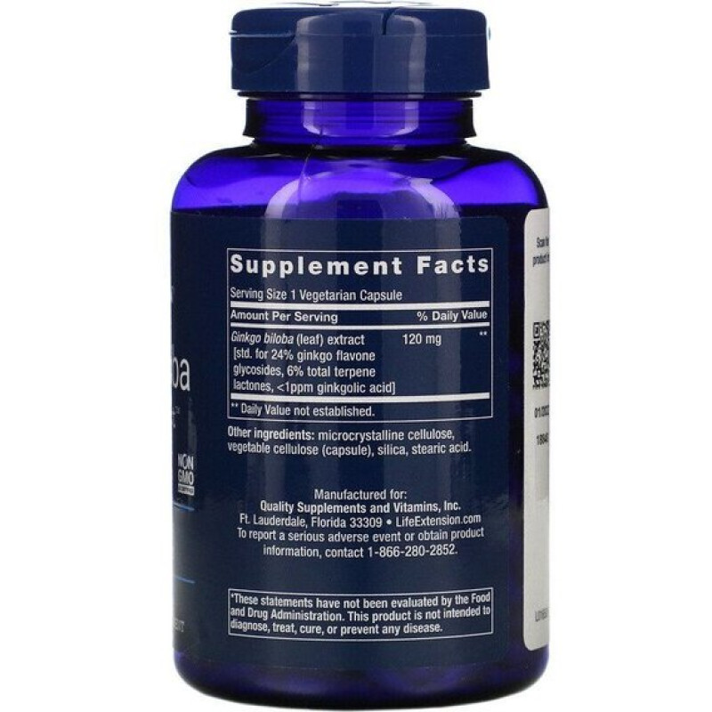 Гінкго Білоба Life Extension Ginkgo Biloba Certified Extract 120 mg 365 Veg Caps