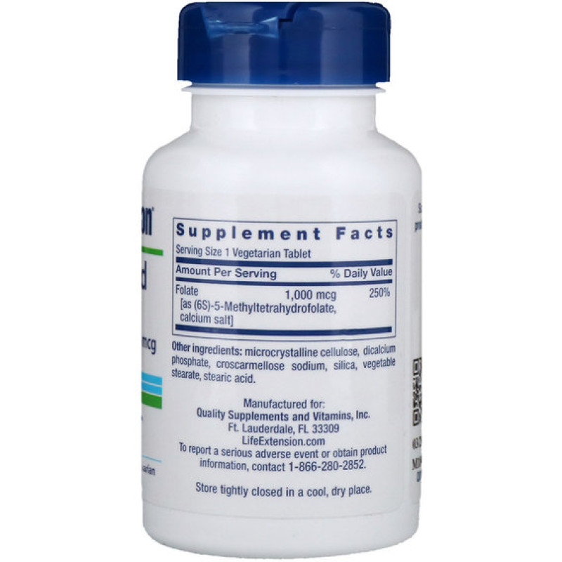 Фолієва кислота Life Extension Optimized Folate 1000 mcg 100 Veg Tabs