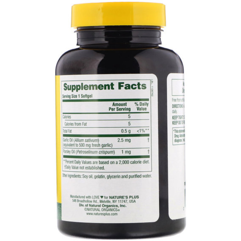 Суміш екстрактів Nature's Plus Garlic and Parsley Oil 180 Softgels NTP3960