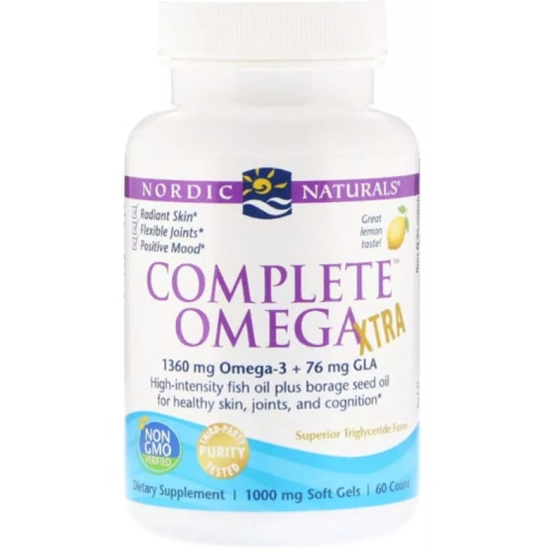 Омега 3 Nordic Naturals Complete Omega Xtra, 1360 mg Omega-3 / 76 mg CLA 60 Softgels Lemon Flavor NOR01801