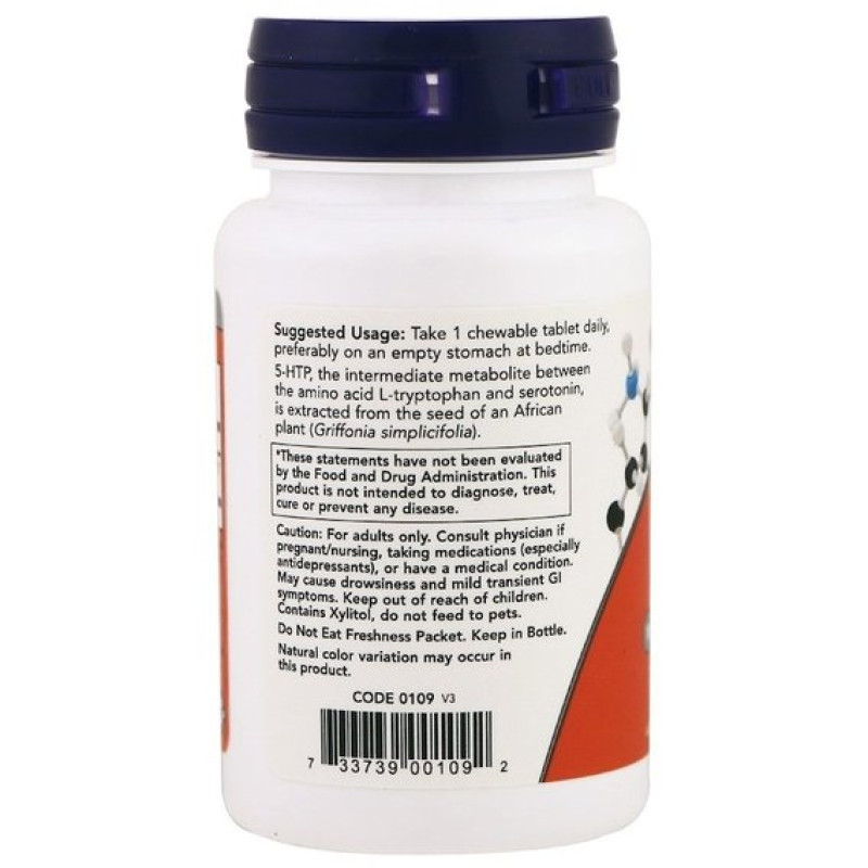 Триптофан NOW Foods 5-HTP 100 mg 90 Chewables Natural Citrus Flavor
