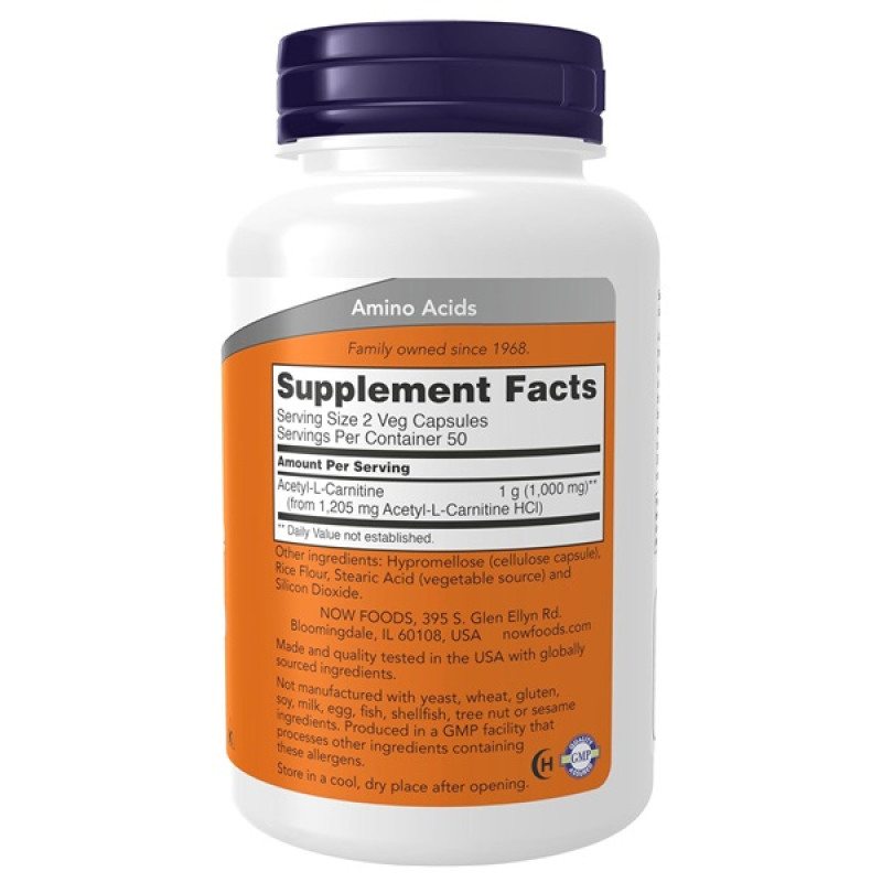 Комплекс Ацетил/Карнитин NOW Foods Acetyl-L-Carnitine 500 mg 100 Veg Caps