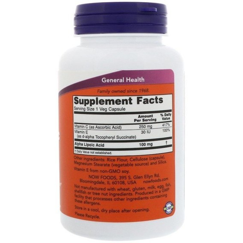 Альфа-липоевая кислота NOW Foods Alpha Lipoic Acid 100 mg 120 Veg Caps