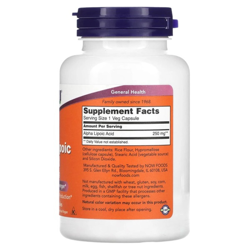 Альфа-липоевая кислота NOW Foods Alpha Lipoic Acid 250 mg 120 Veg Caps