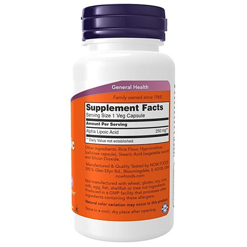 Альфа-липоевая кислота NOW Foods Alpha Lipoic Acid 250 mg 60 Veg Caps