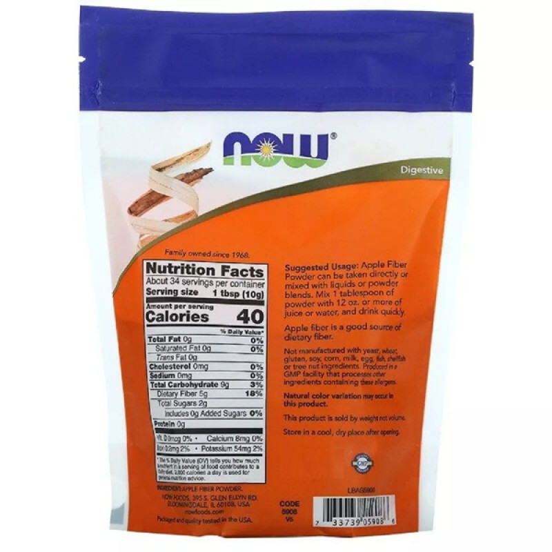 Клітковина NOW Foods APPLE FIBER POWDER 12 OZ 340 g /34 servings/