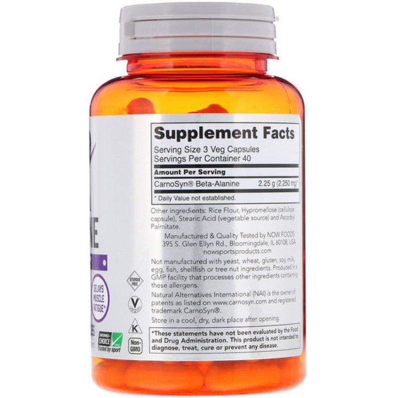 Бета аланин NOW Foods Beta-Alanine, Endurance 750 mg 120 Veg Caps