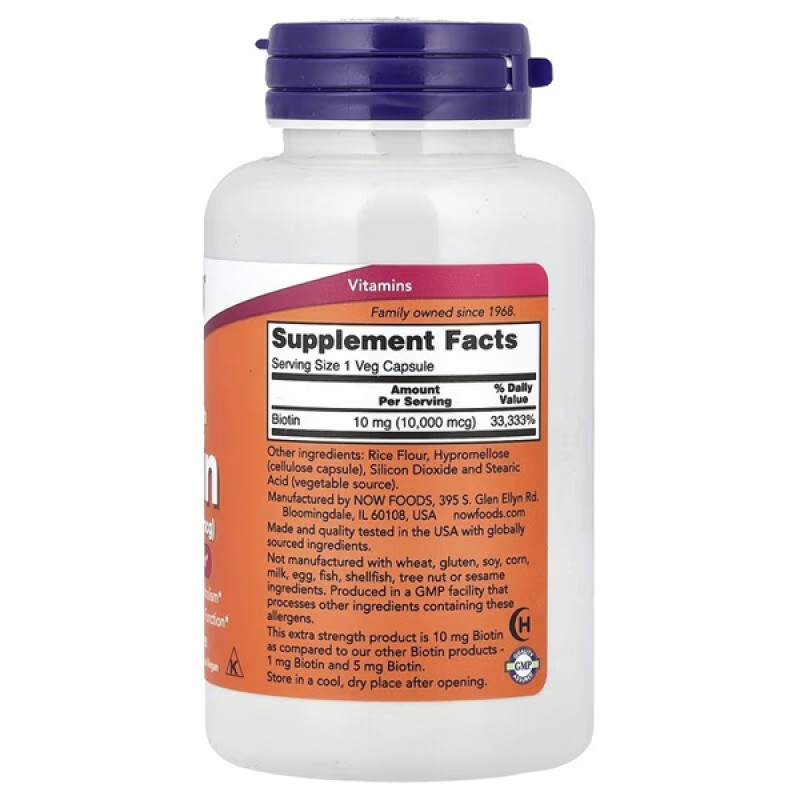 Біотин NOW Foods Biotin 10000 mcg 120 Veg Caps