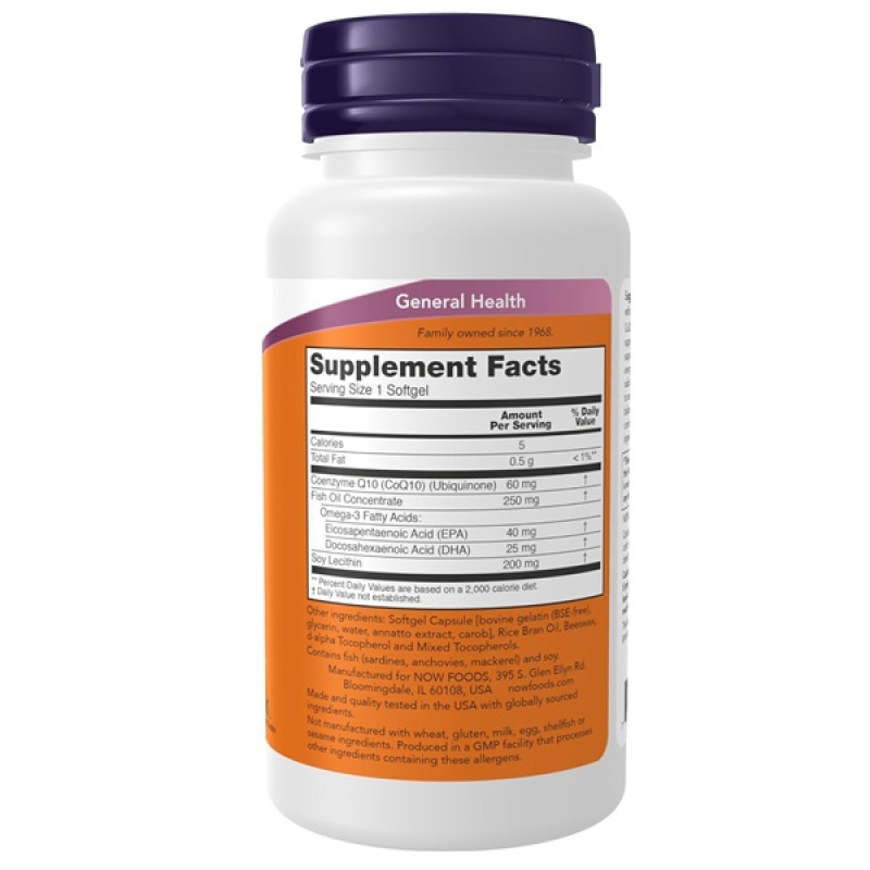 Коэнзим NOW Foods Coenzyme Q10 60 mg With Omega-3 Fish Oil 60 Softgels